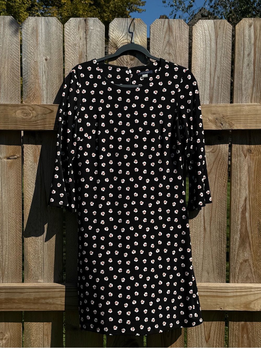 Tommy Hilfiger Black Floral Mini Dress Women’s size 6 Medium Bell Sleeves Retro